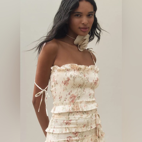 V. Chapman Lily Ruched & Ruffled Stretch Satin Midi Dress - Picture 2 of 4